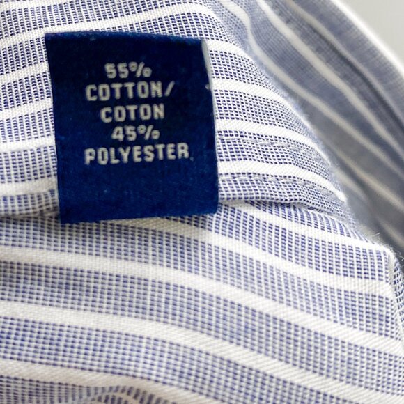 Izod - Men's White & Blue Pinstripe Button Dress Shirt - Picture 4 of 6